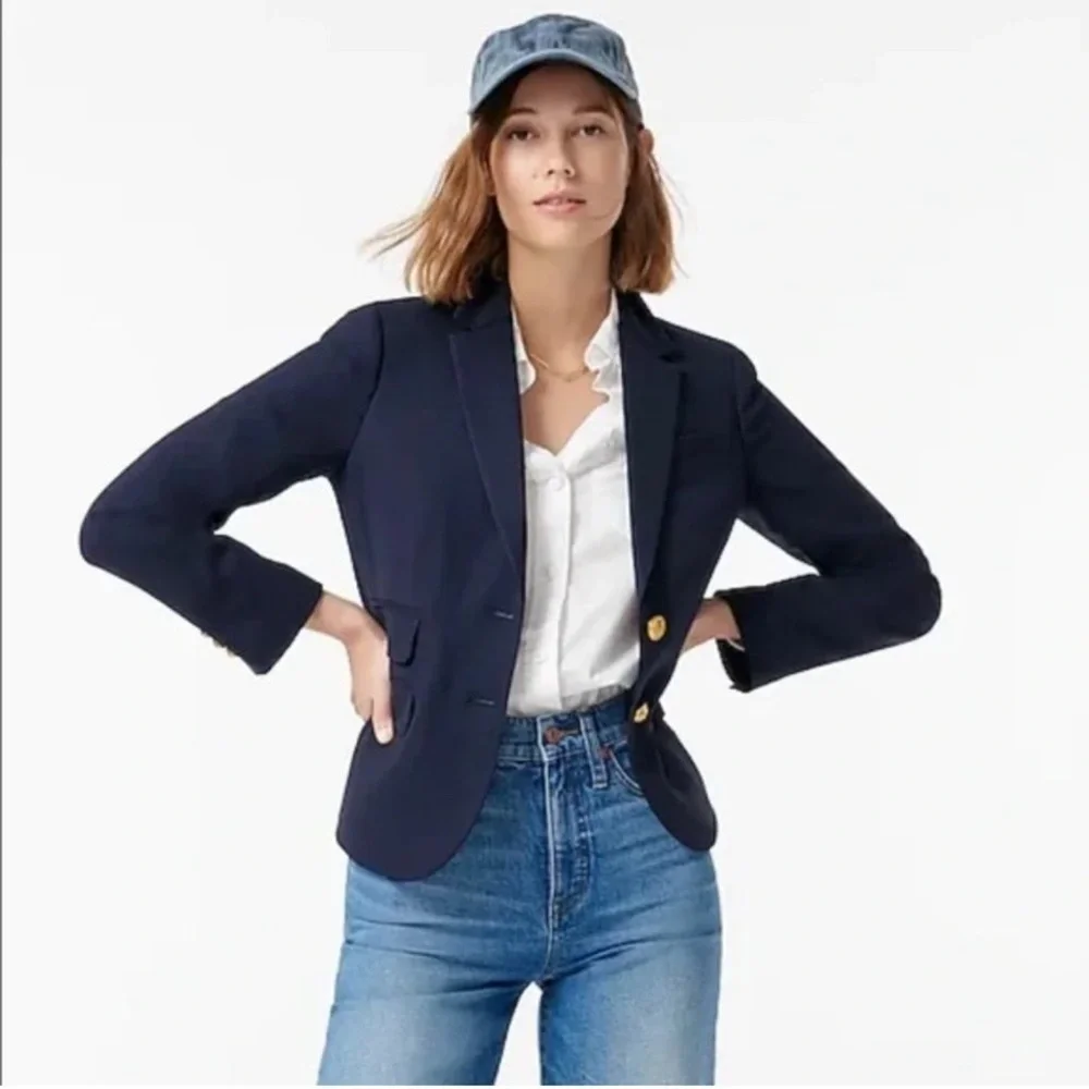 J. Crew Dalton Blazer Tollegno 1900 Italy Wool Navy Blue Career Business Office